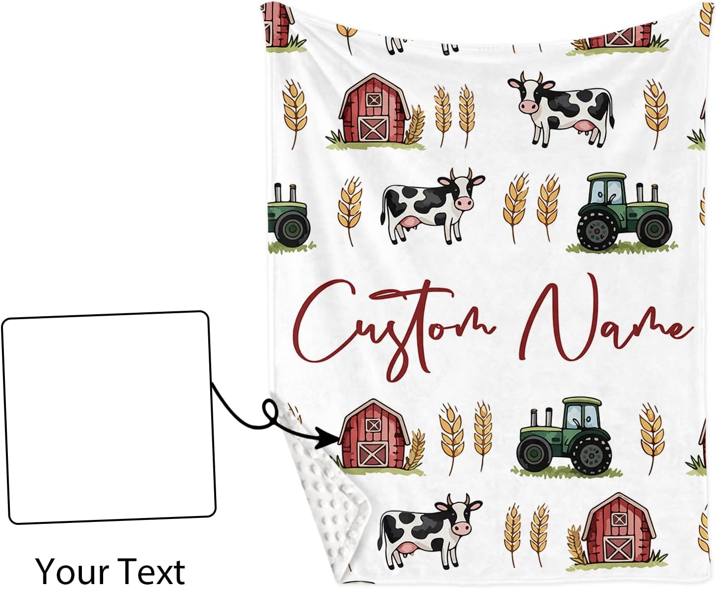 Personalized Crib Bedding Set for Baby Boys Girls, Farm Theme Custom Name Baby Crib Sets 5-Pcs, Double Layer Baby Blanket Fitted Sheet Changing Pad Cover Rug Wall Art Set