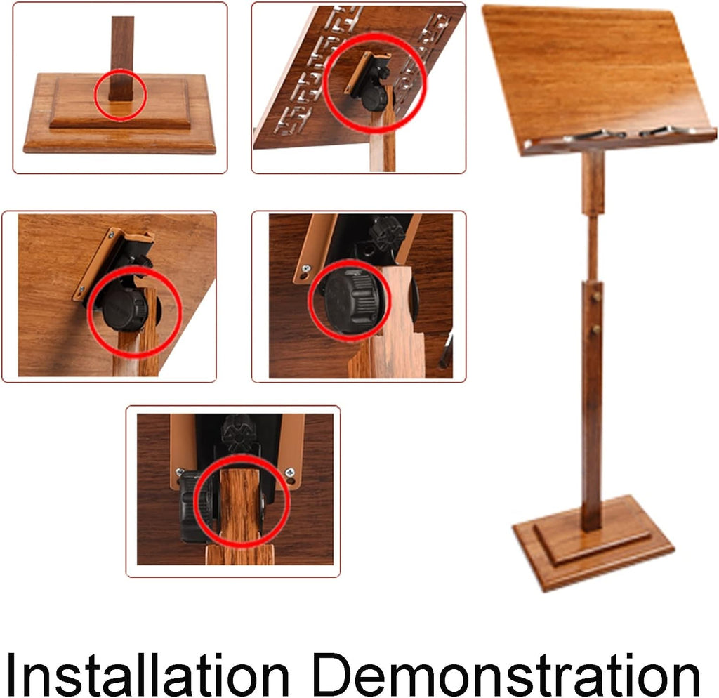 Violin Music Stand with Carrying Bag, Sheet Music Stand with Violin Hanger, Stable and Rotatable, The Wooden Bookshelf is More Stable, Extra Stable M (Wood 17cm*45cm*75cm)