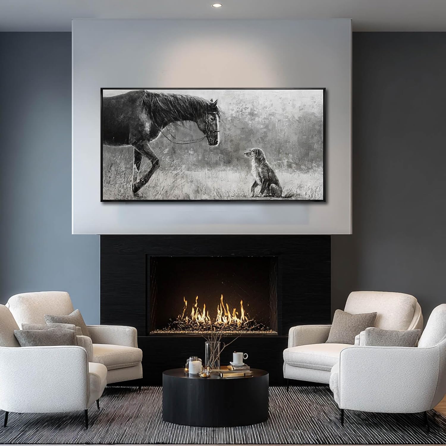 Black Home Wall Decor Horse Canvas Poster Neutral Wall Art 24'x48' Large Pictures for Living Room Kitchen Office Artwork