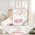 Custom Baby Crib Bedding Set, 5 PCS Personalized Name Baby Crib Sets for Girls Boys, Pink Rabbit Theme Nursery Bedding Sets for Infant Toddler, Double Layer Flannel Bed Set Customized Gifts