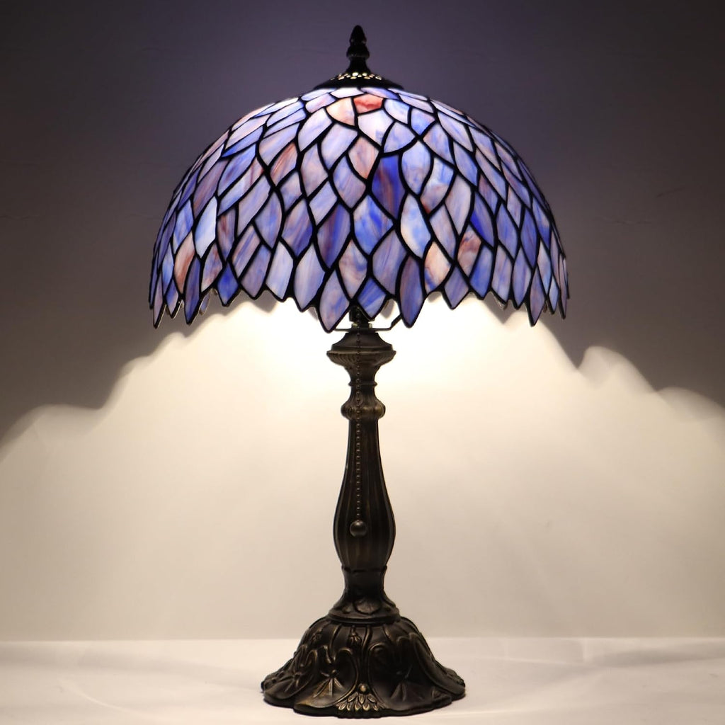 Tiffany Style Lamp Stained Glass Table Lamp Memory Sympathy Desk Reading Light 12X19 Inch (Wisteria Style)