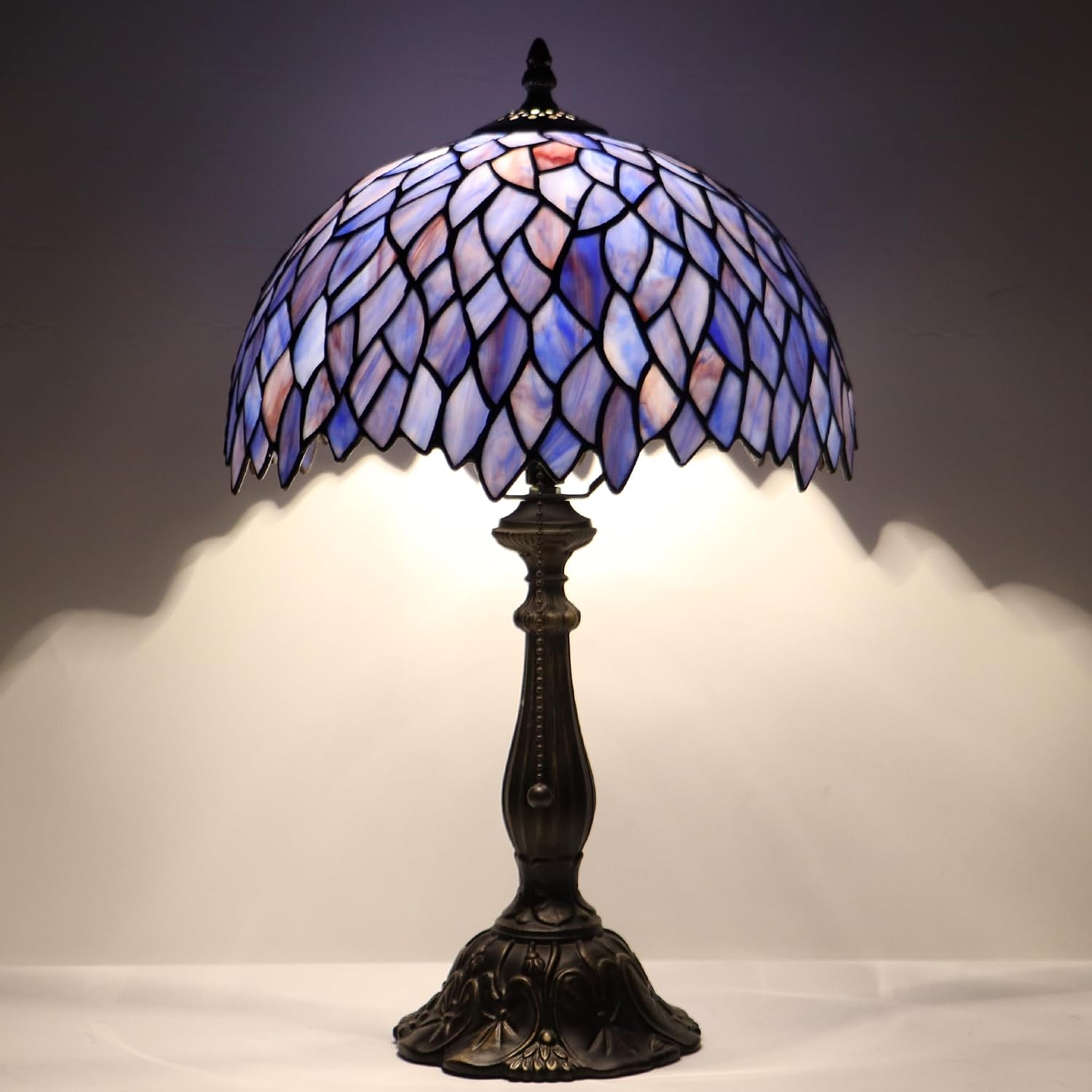 Tiffany Style Lamp Stained Glass Table Lamp Memory Sympathy Desk Reading Light 12X19 Inch (Wisteria Style)
