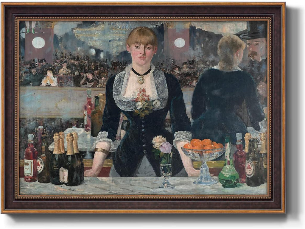 Renditions Gallery Wall Decor Artwork A Bar at the Folies-Bergère Music Hall Vintage Art Prints by Édouard Manet for Bedroom Dining Living Room Office Home Kitchen Wall Decor - 29X41 - Bronze & Gold Framed - LT499