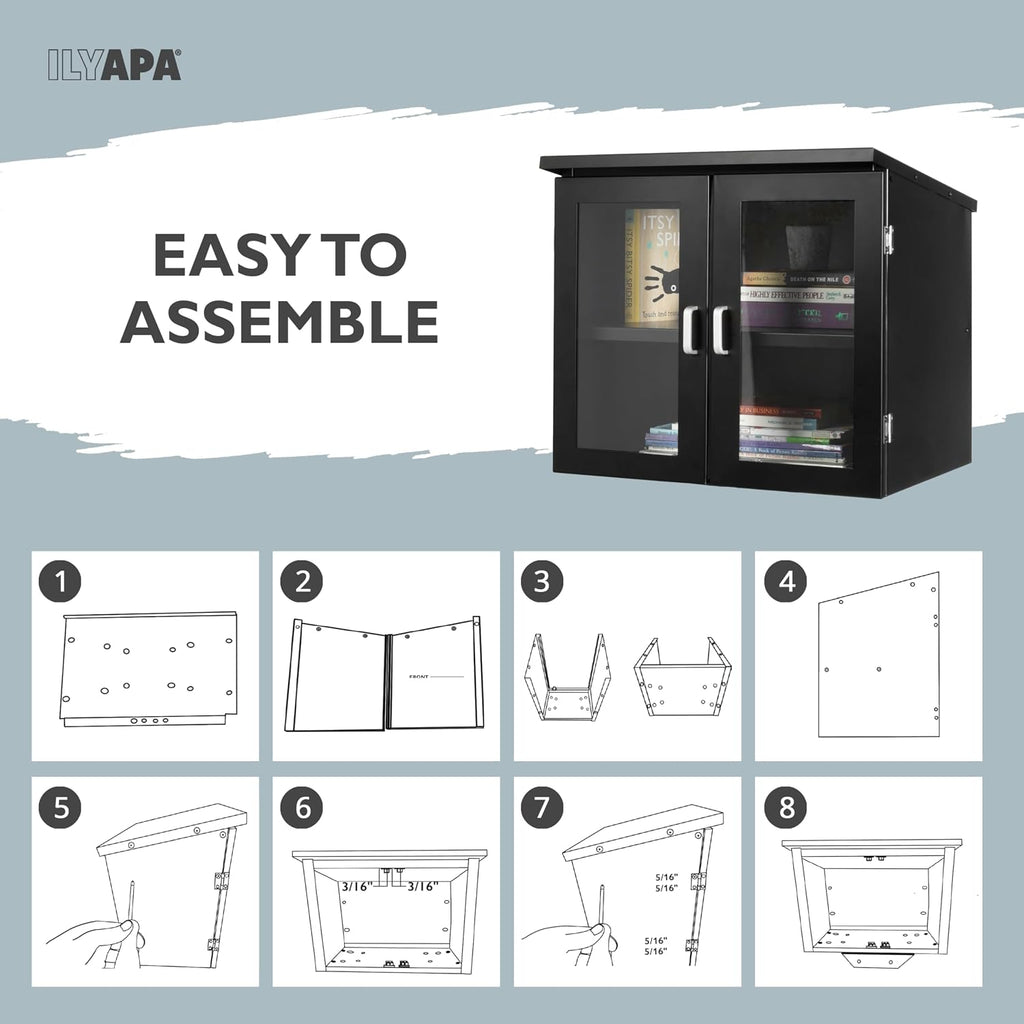 Ilyapa Outdoor Library Book Box & Metal Post Kit - Free Literature Exchange, Curbside Mailbox Compatible, Black Powder Coated Steel, Easy 4x4 Mount - 20x14x19 Box, 43' Post