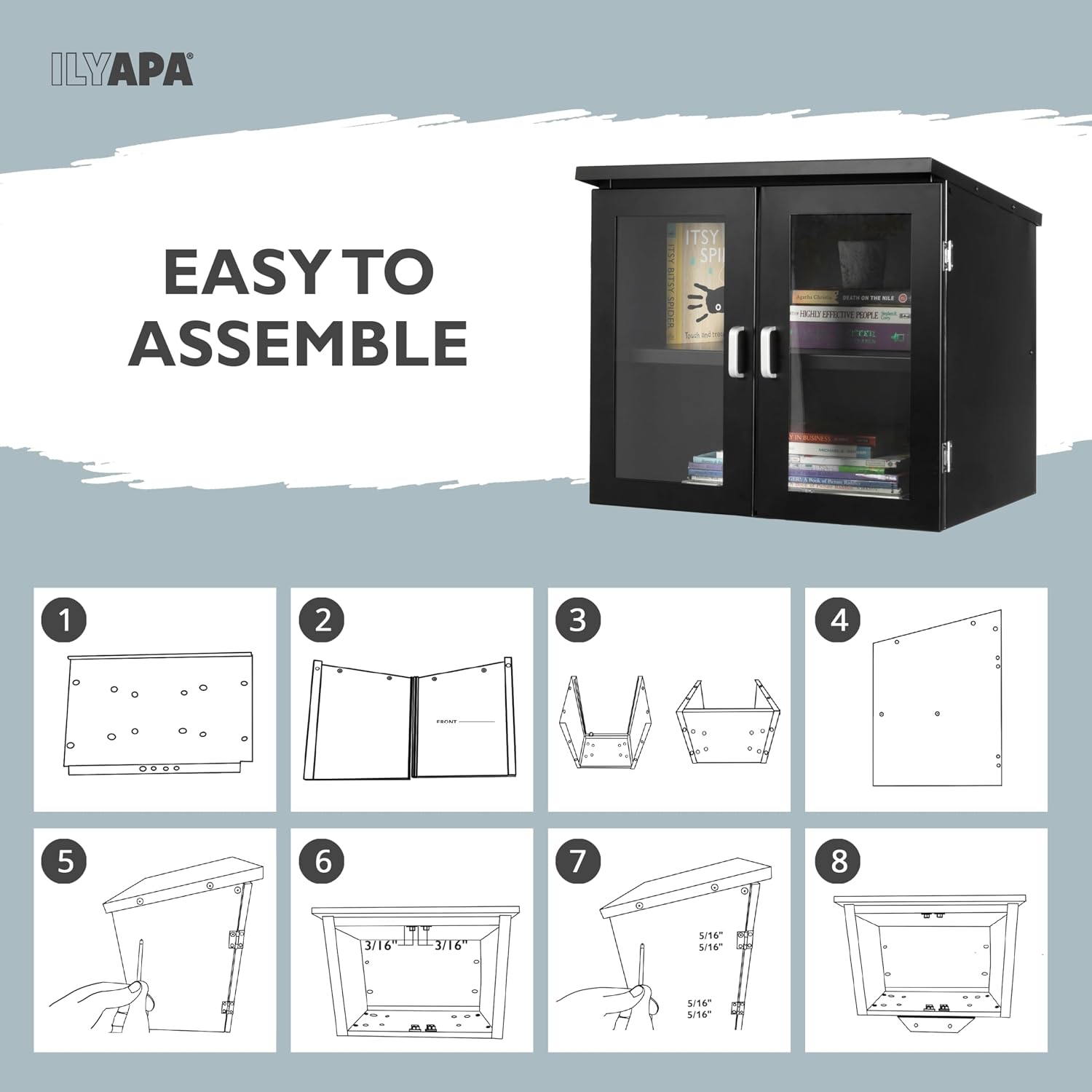 Ilyapa Outdoor Library Book Box & Metal Post Kit - Free Literature Exchange, Curbside Mailbox Compatible, Black Powder Coated Steel, Easy 4x4 Mount - 20x14x19 Box, 43' Post