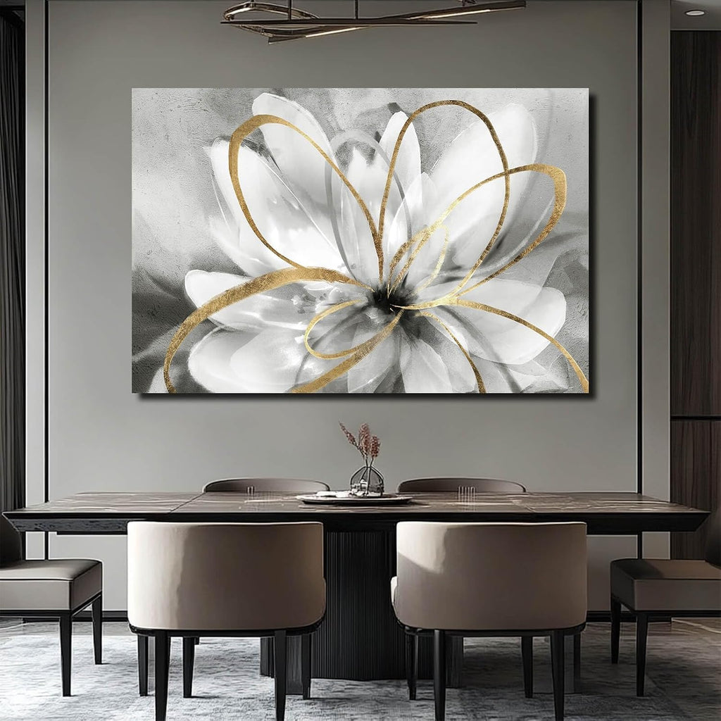SOUGUAN Botanical Art Posters Gold Flower Wall Decoration Contemporary Wall Art for Living Room Large Size 32'x48' Photo for Dining Room Wall