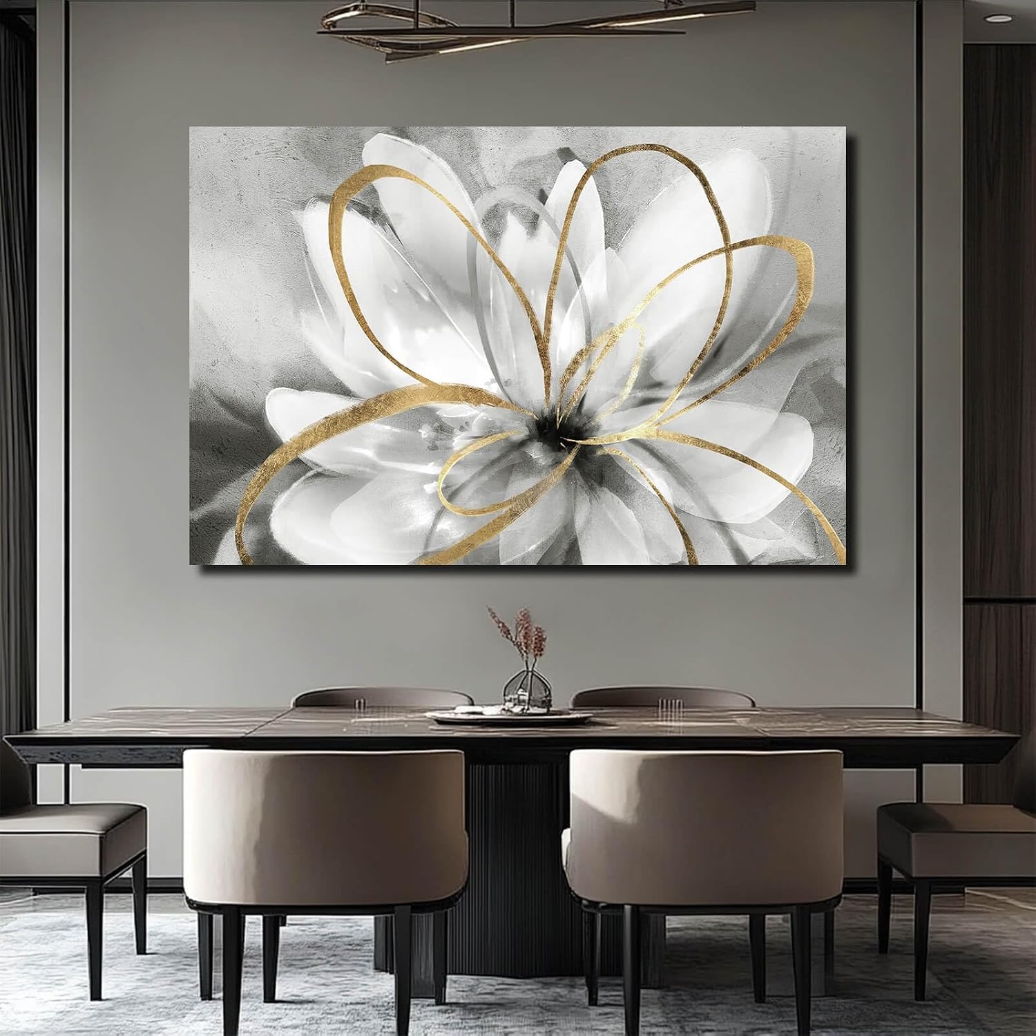 SOUGUAN Botanical Art Posters Gold Flower Wall Decoration Contemporary Wall Art for Living Room Large Size 32'x48' Photo for Dining Room Wall