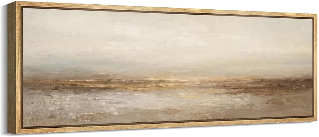 MUDECOR Large Framed Canvas Print Wall Art Neutral Beige Horizon Abstract Modern Minimalist Landscape Illustrations Decorative Colorful for Bedroom - 60'x20'