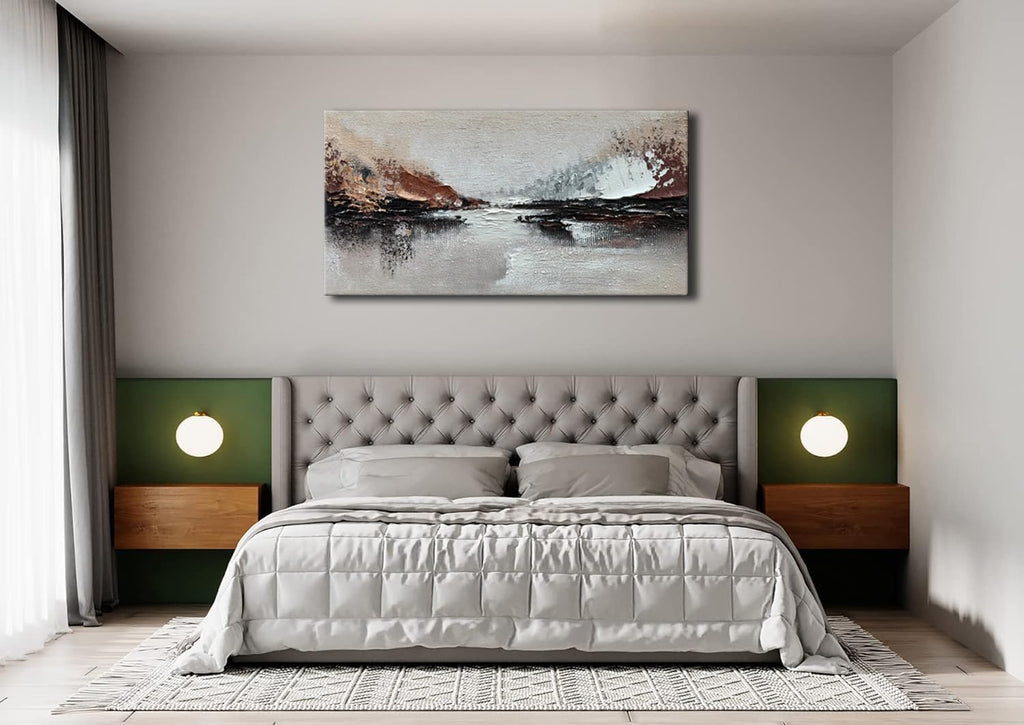 Slyart Hand Painted Abstract Landscape Texture Wall Art, 3D Modern Oil Painting on Canvas, 24'x48' Large Abstract Paintings for Living Room