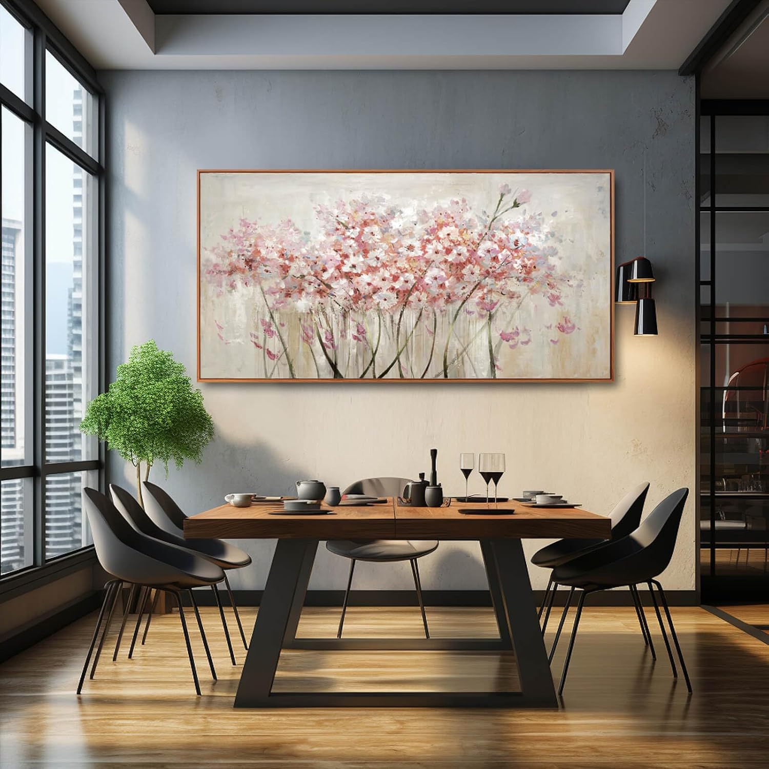 Pink Large Framed Canvas Wall Art Botanical Photo Canvas 29'x58' Artwork for Living Room Kitchen Women Room Decor for Bedroom