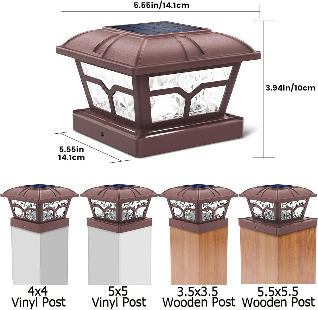 SIEDiNLAR Solar Post Cap Lights Outdoor 2 Color Modes 8 LEDs for 4x4 5x5 6x6 Wooden Vinyl Posts Fence Deck Patio Decoration Warm White & Cool White Lighting Brown (10 Pack)