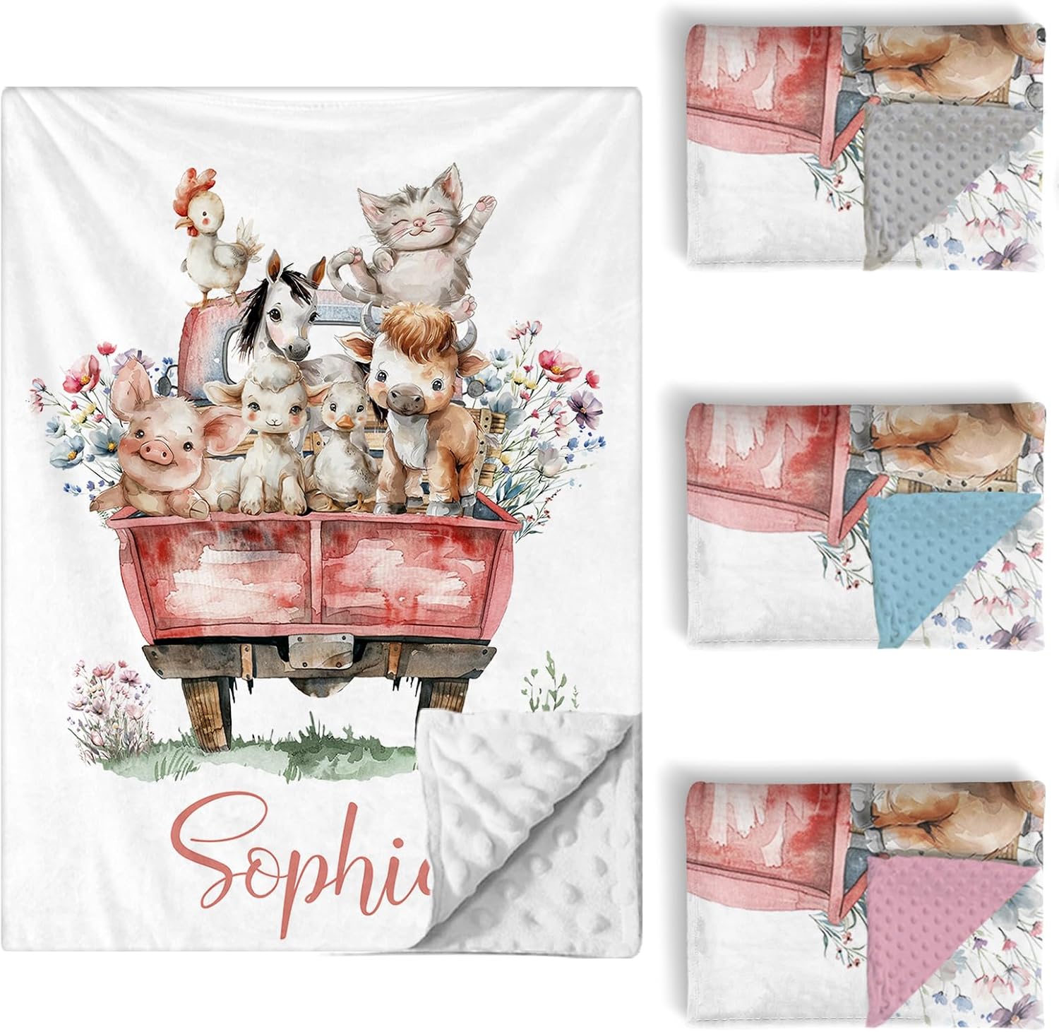Personalized Baby Crib Bedding Set, 5 Pcs Custom Name Nursery Bedding Set for Girls Boys, Cute Farm Animals Baby Crib Set for Toddlers Infants, Double Layer Bedding Crib Sets Customized Gifts