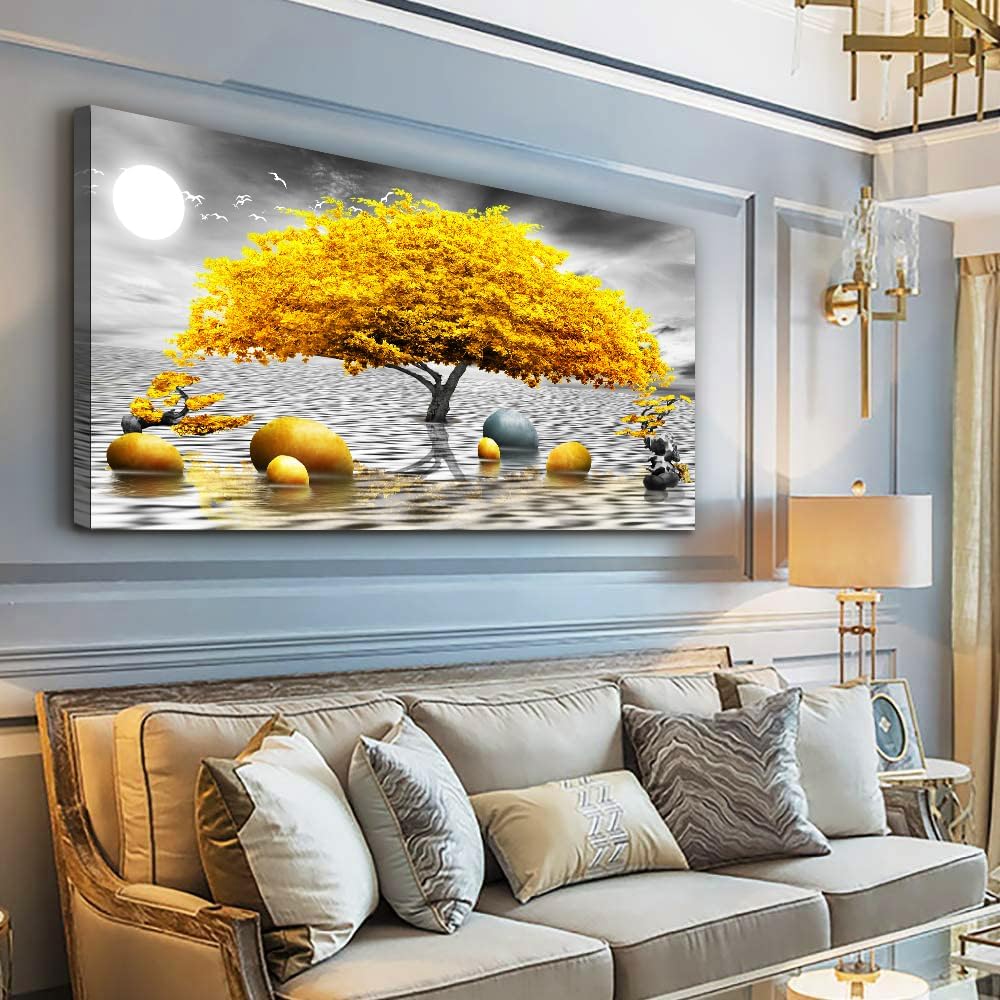 MHARTK66 Wall Decorations For Living Room Canvas Wall Art For Bedroom Abstract Wall Decor Black And White Canvas Art Yellow Tree Paintings Bathroom Home Decoration Hang Pictures Office Large Artworks