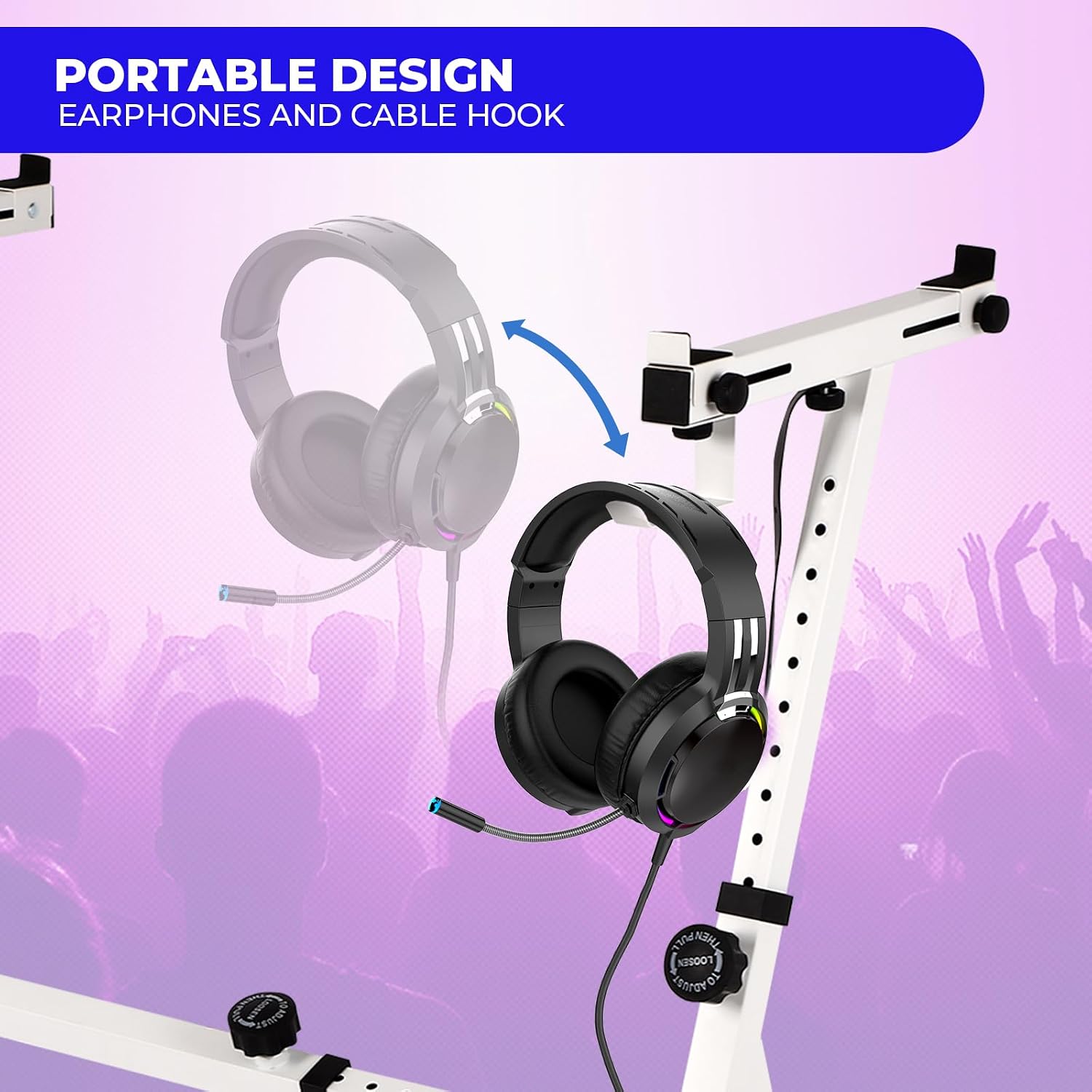 FAHKNS Piano Keyboard Stand and Bench, Z Style Portable and Adjustable Piano Stand with Headphone Bracket for 54-88 Key Electric Pianos, Piano Accessories with Bottom Wheel for Kids and Adults, White