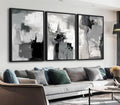 Large Framed Canvas Wall Art - Retro Grey Graffiti Pictures for Living Room Rustic Abstract Wall Decor Vintage Prints for Bedroom Dinning Room Black Float Framed 32' X 48' X 3 pcs
