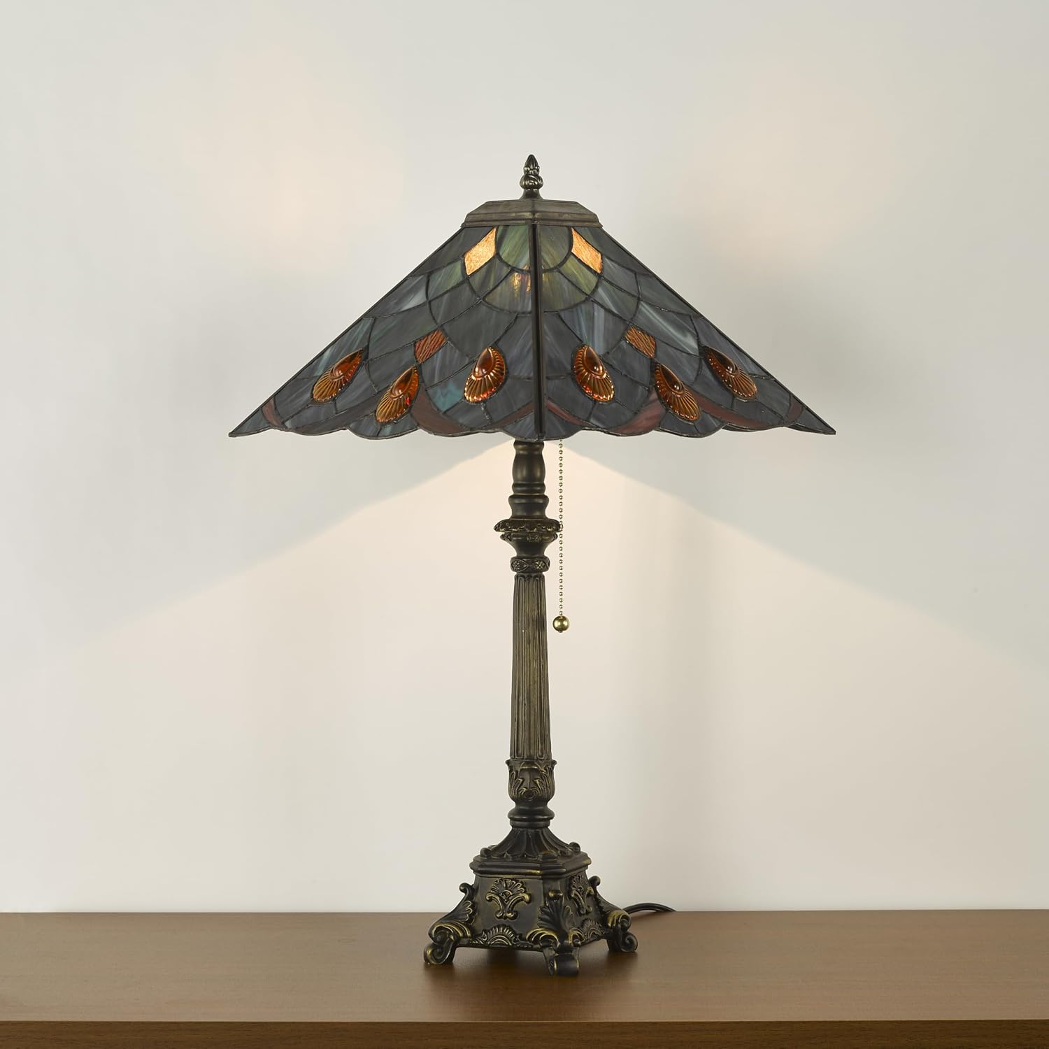 Tiffany Table Lamps Sea Blue Stained Glass Crystal Style Mission Desk Lamp 12X12X24 Inch Bronze Resin Base