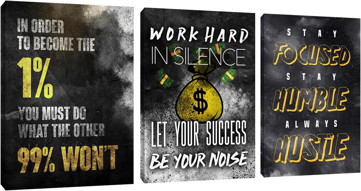 Motivational Canvas Wall Art Inspirational Entrepreneur Hustle Poster Prints Art Office Decor Work Hard Quotes Poster Pictures Framed Artwork Decor for Office Workplace Living Room(60''Wx 28''H)