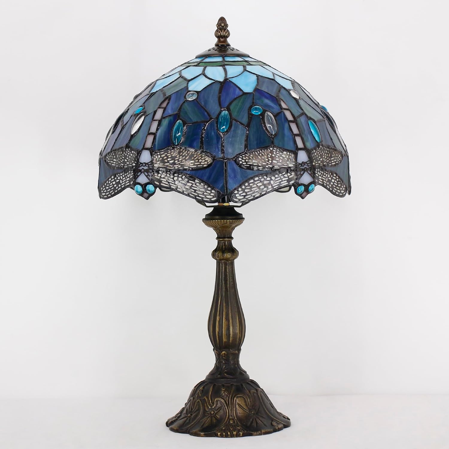 Tiffany Lamp Touch Control Table Lamp Blue Stained Glass Desk Lamp 12X12X19 Inches Dragonfly Style Reading Light