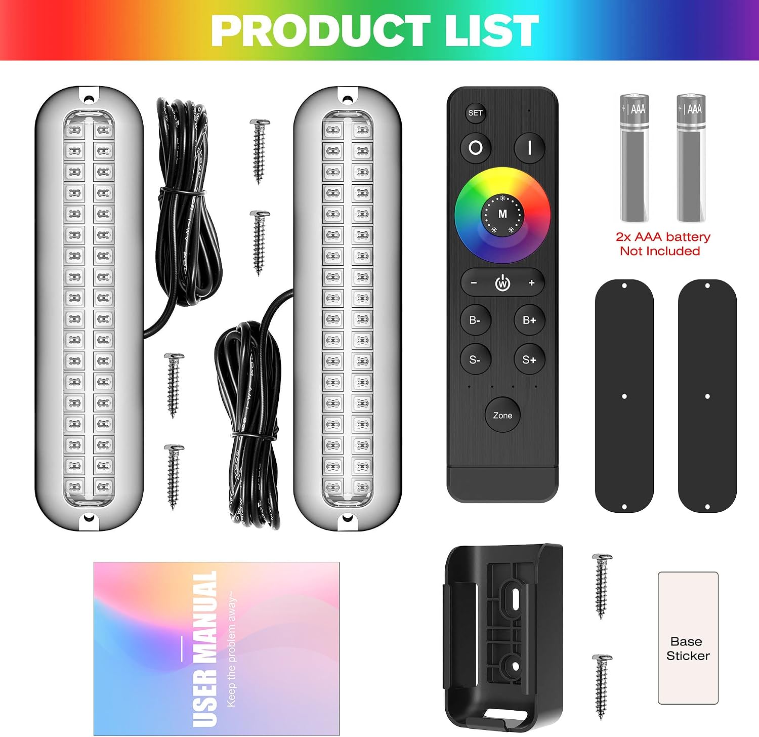 HUSUKU GT1 Underwater Boat LED Lights Marine Color Light Kit, 6.7' 2000LM RGB IP68 36LED 12V~24V 316 316 Stainless, Wireless Grouping & Control Auto Sync, Multi Color Light for Yacht Boat Deck Pontoon