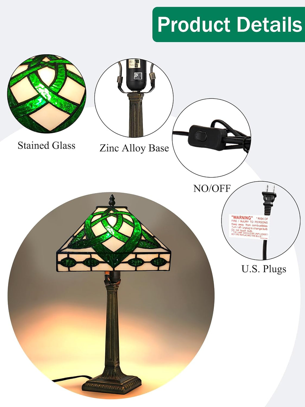 KY&BOSAM Tiffany Table Lamps Irish Celtic 17500 Lumens UL Tiffany Style lamp Light Stained Glass Desk Lamp Shade E26 Bulb Holder Metal Base 8.5*8.5*18 Memory Bedroom Home Office St Patrick's Day Decor