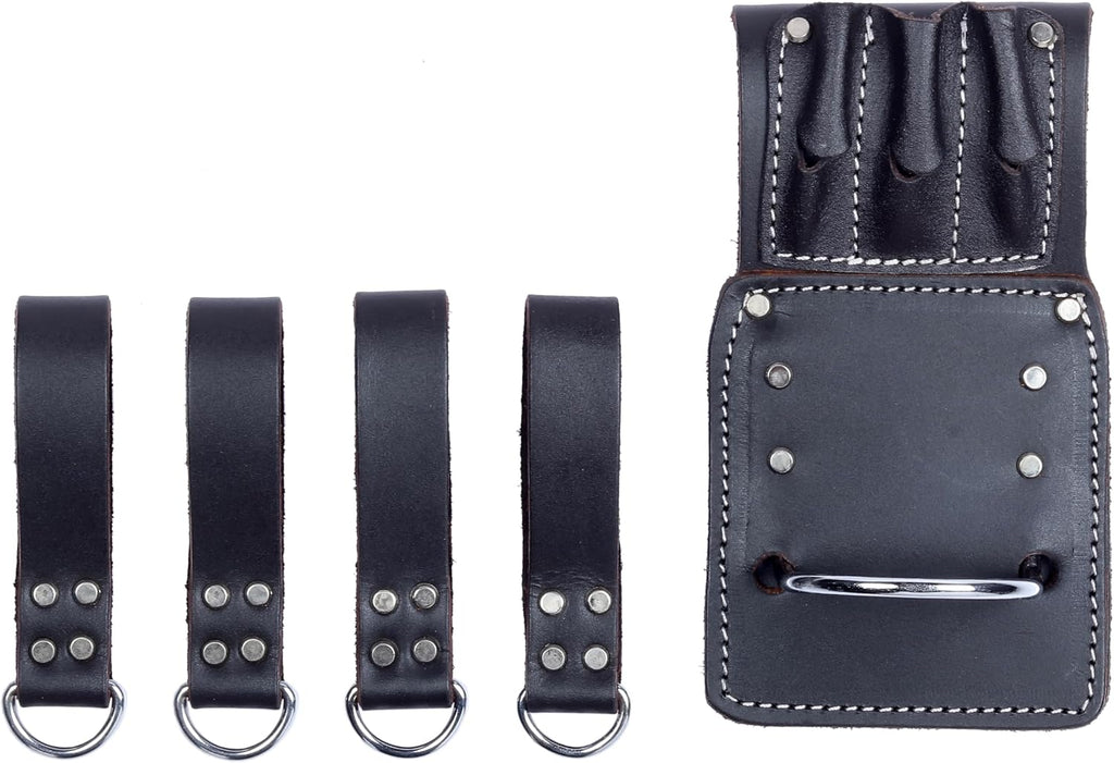 VEEKAY Men's Leather work Belt Oil Tanned Heavy Duty 3 Inch Wide Tool Belt with Rig 22 Pocket Tool pouch bag Brown for Carpenter, Construction, Framers, Handyman, Electrician Fits for 30' to 56' Waist