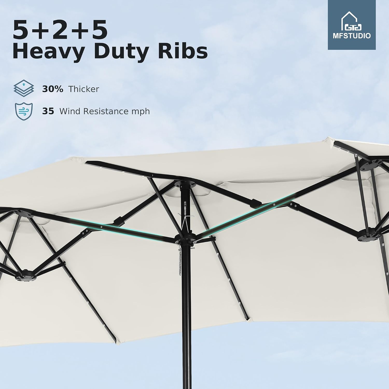 MFSTUDIO 15ft Double Sided Patio Umbrella with Solar Lights, Outdoor Large Umbrellas with Crank Handle and 36 LED Lights, Rectangular Market Umbrella with Base Included for Deck Pool Shade, Ivory