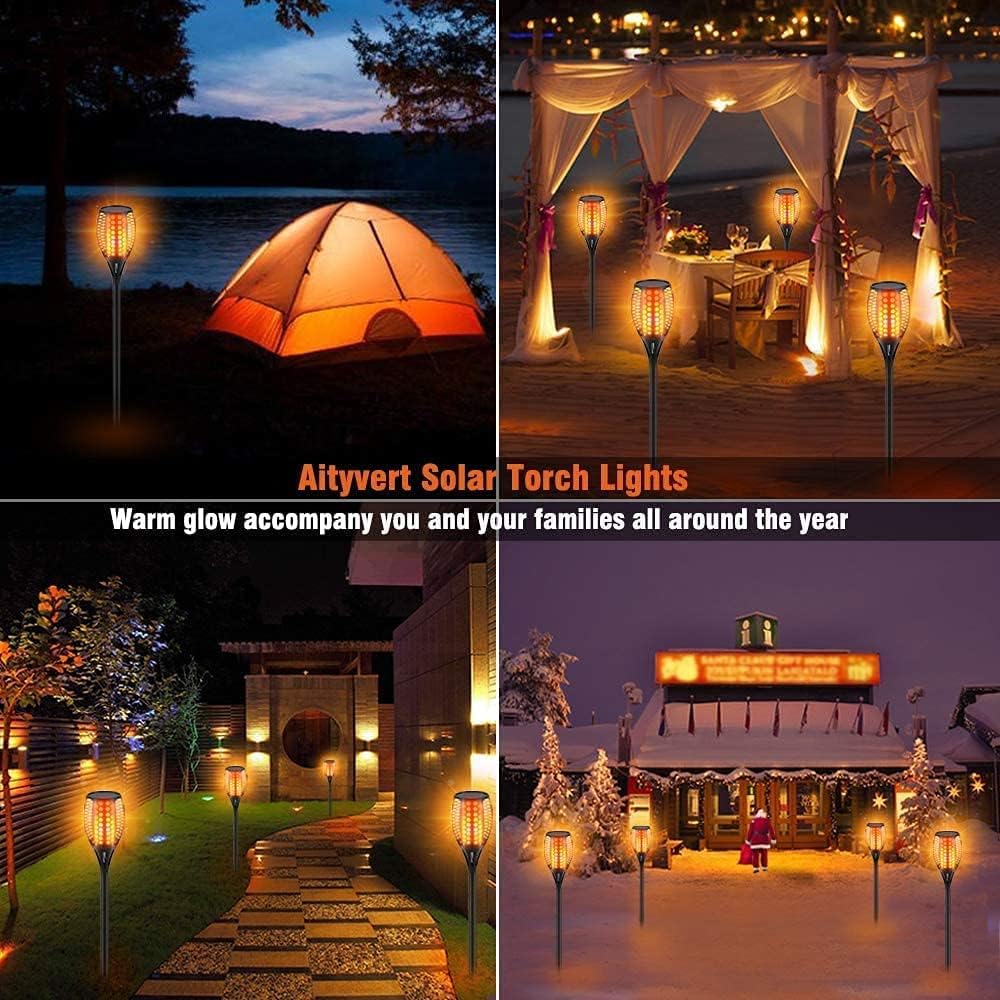 Aityvert Upgraded Large Solar Torch Lights, 43' Waterproof Outdoor 96 LED Dancing Flames Lights, Flickering Flames Garden Lights, Auto On/Off Landscape Decoration Pathway Patio Driveway Lighting (8)