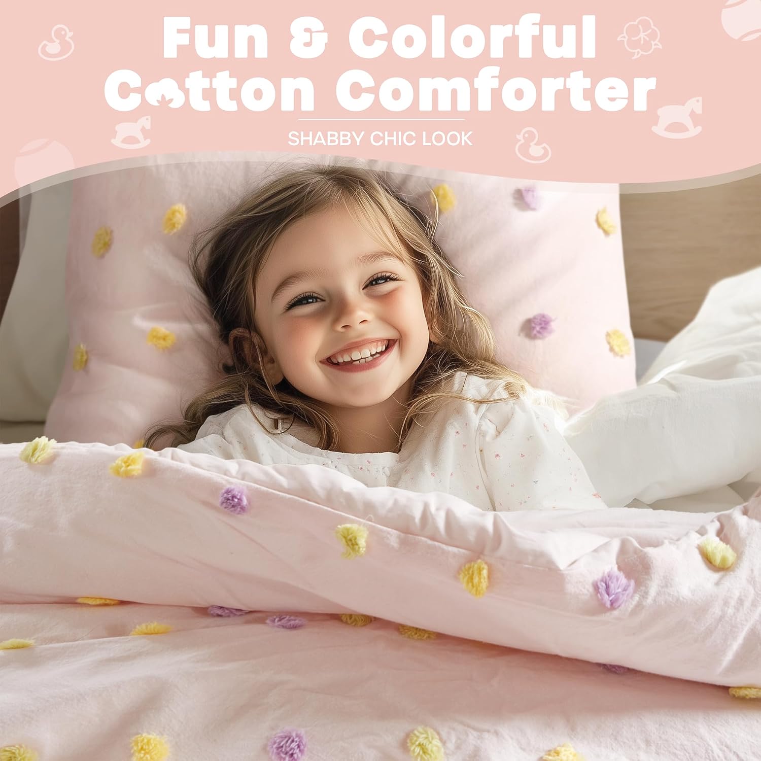Intelligent Design Callie Girls Full/Queen Comforter Set, Pink 5-Piece Kids Bedding, 100% Cotton Tufted Pom Pom Tufted Jacquard, All Season Down Alternative, Cozy Shabby Chic Bedroom Décor