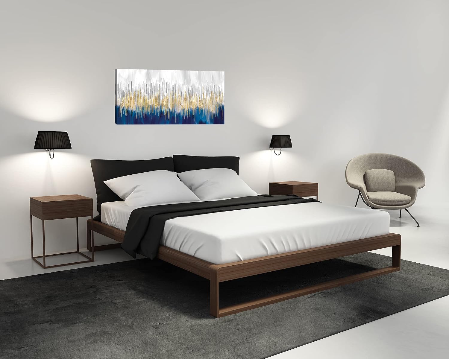 XXMWallArt FC3175 Abstract Wall Art Gold and Blue Canvas painting Artwork Painting Print for Living Room Bedroom Kitchen Home and Office Wall Decor