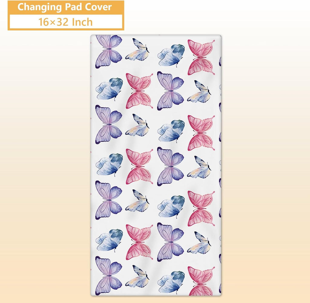 Terwex Personalized Baby Bedding Set, 5 Pcs Custom Infants Bedding Set with Infant Name, Double Layer Nursery Crib Set for Girls Boys, Customized Gifts for Toddler Baby Shower, Pink & Purple Butterfly