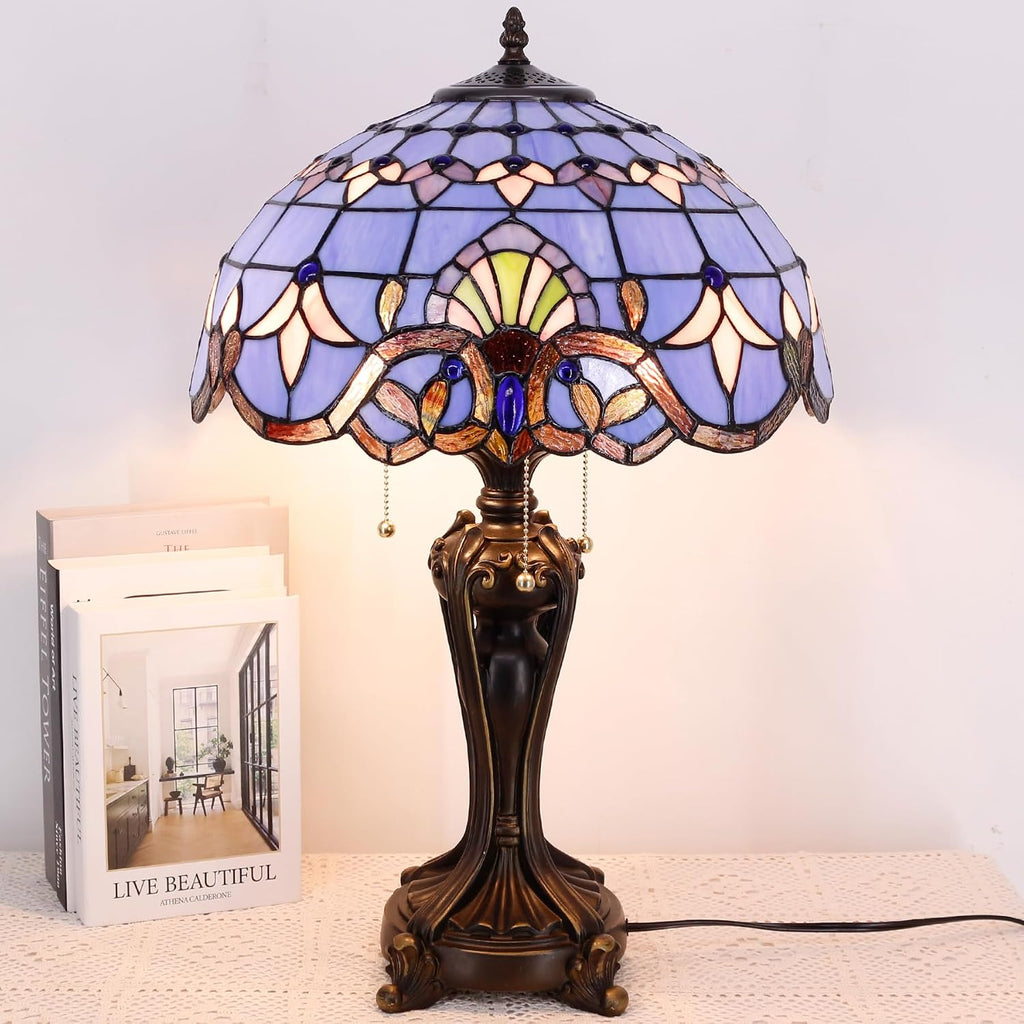 Table Lamp Base Replacement Only, Wide 8 Height 24 Inch, Fit for 12, 14, 16, 18 Inch Tiffany Style Stained Glass Lampshade, Dark Bronze Finish, Resin, Pull Chain Switch(L (W8H24 Inch))