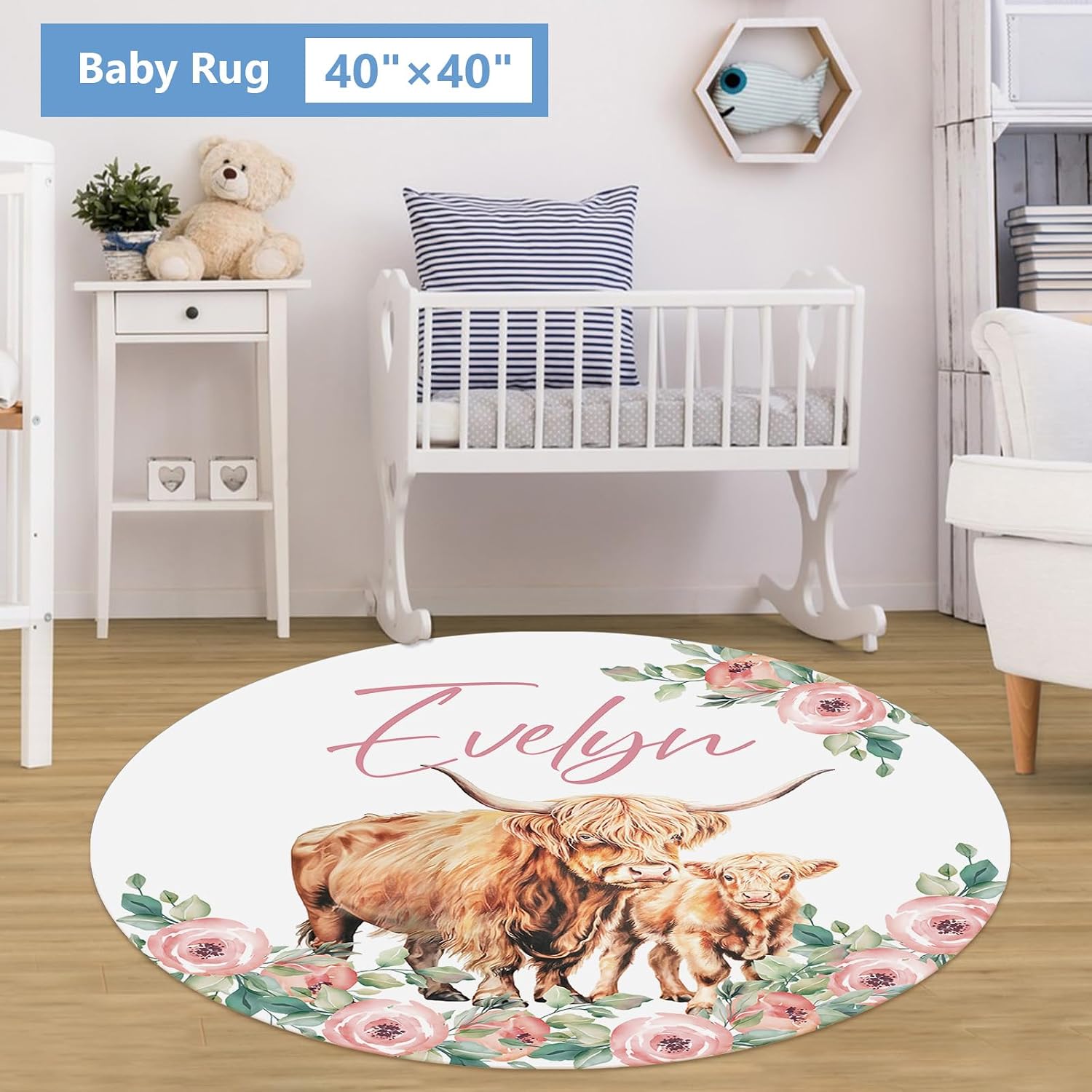 KAINSY Personalized Nursery Bedding - 5 Pcs Custom Baby Crib Set with Name, Double Layer Crib Bedding for Girls, Cows and Flowers Theme