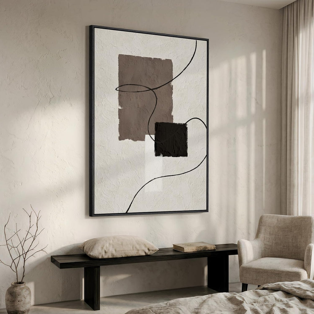 Extra Large Framed Neutral Abstract Wall Art, Vertical Modern Canvas Prints Paintings Artwork for Walls, Minimalist Beige Brown Block Pictures for Living Room Bedroom Entryway Wall Decor 40x60 In