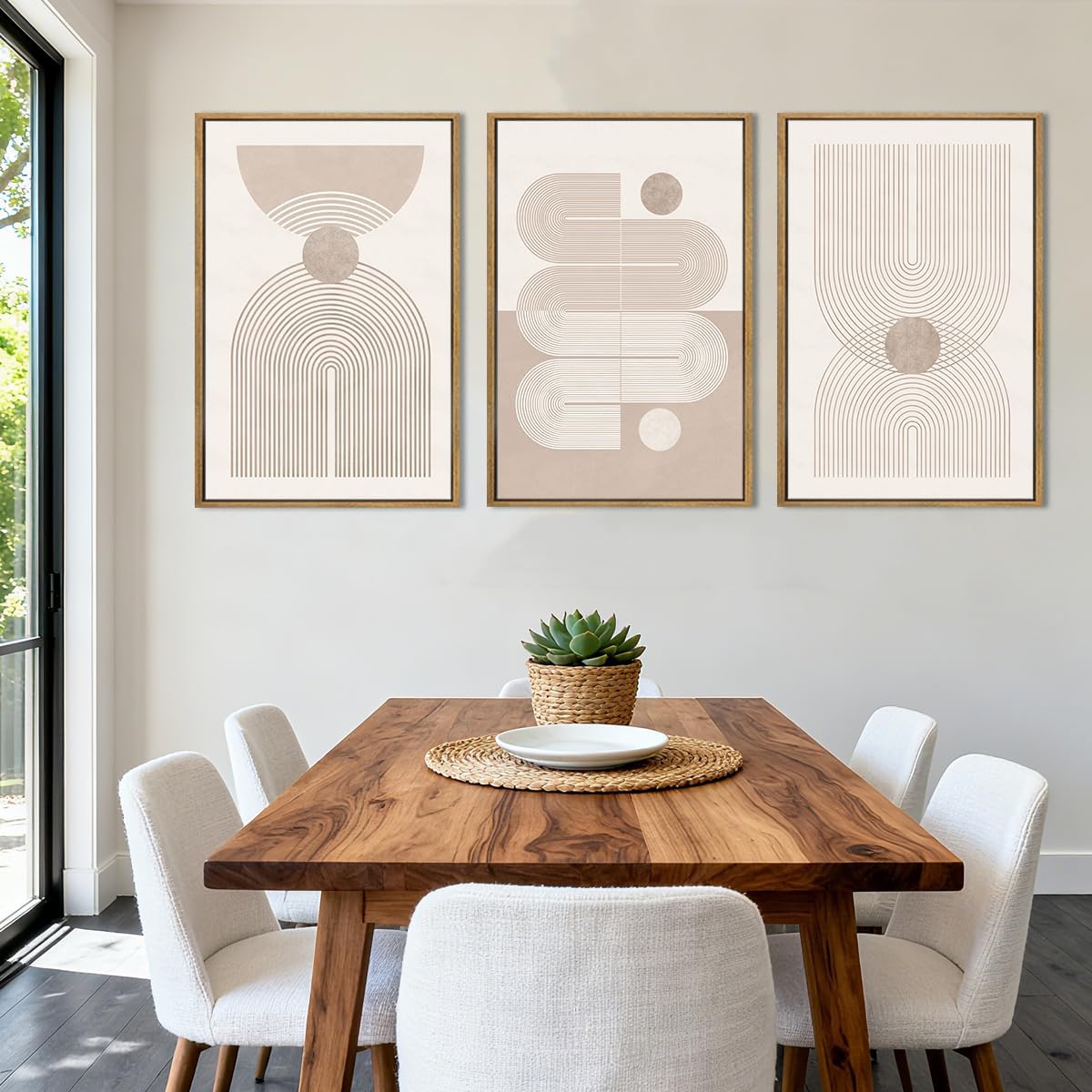 Anyzal Extra Large Boho Abstract Wall Art 24x36 Inch Framed Minimalist Neutral Canvas Wall Decor Pink White Modern Artwork for Living Room Bedroom Office Set of 3