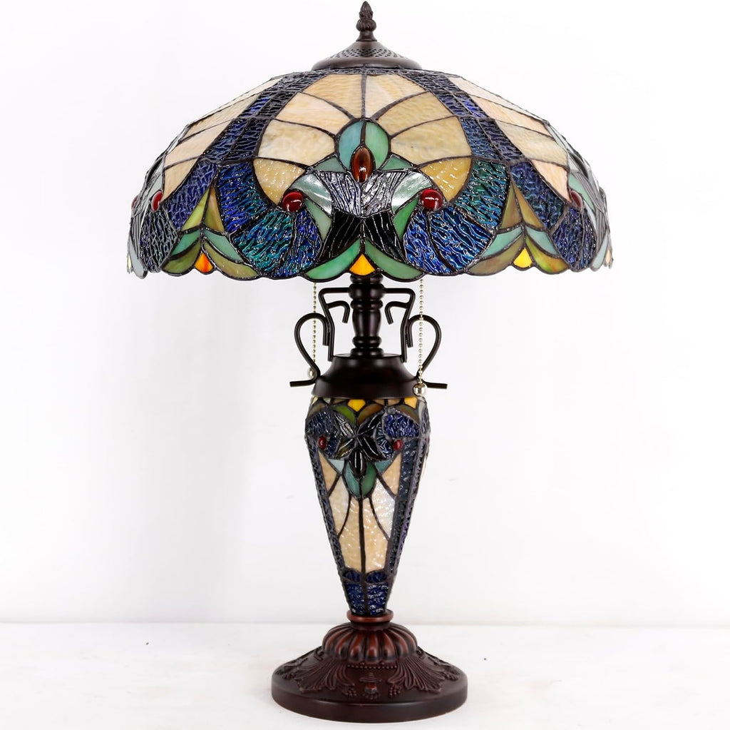 WERFACTORY Tiffany Lamp Yellow Stained Glass Liaison Mather-Daughter Vase Table Lamp 16X16X24 Inch Antique Desk Reading Light Decor Bedroom Living Room Home Office S160E Series