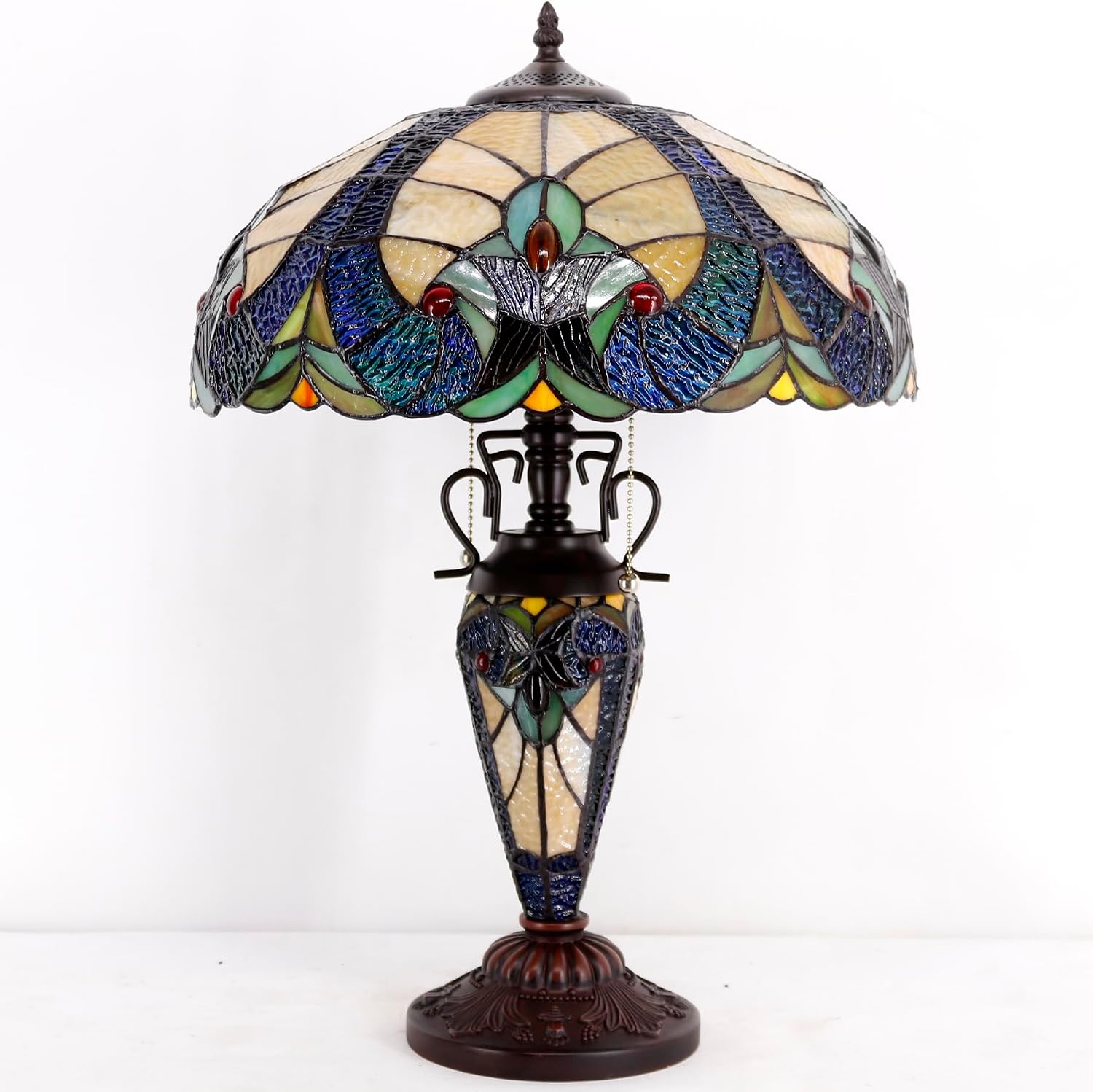 WERFACTORY Tiffany Lamp Yellow Stained Glass Liaison Mather-Daughter Vase Table Lamp 16X16X24 Inch Antique Desk Reading Light Decor Bedroom Living Room Home Office S160E Series