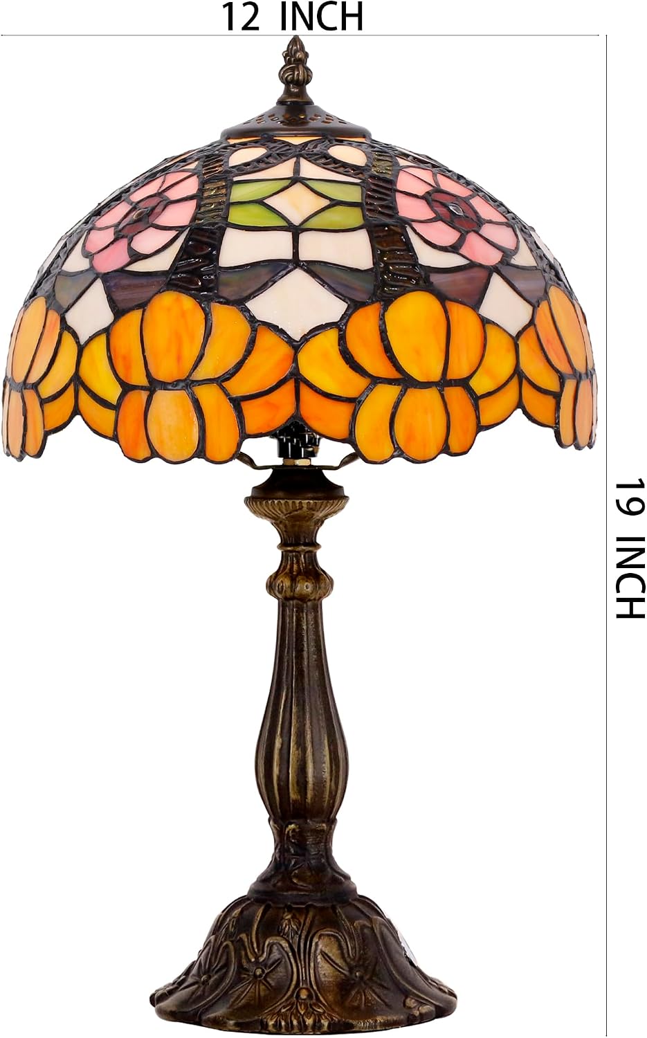 Tiffany Lamp Touch Control Table Lamp Orange Flower Style Stained Glass 12×12×19 Inches Desk Reading Light Bedroom Office