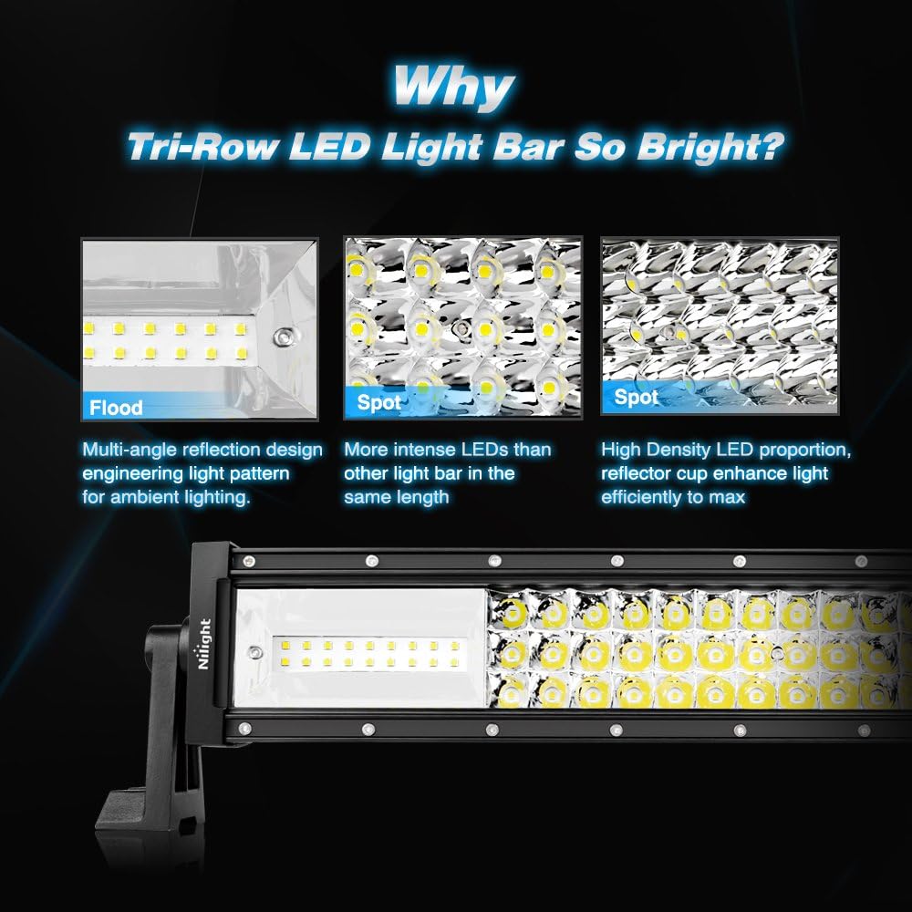 Nilight - 18015C-A LED Light Bar, 52Inch, 783W, 78000LM, Curved Triple Row Flood Spot Combo Beam Off Road Driving Lights for Boat, Trucks, 2 Years Warranty