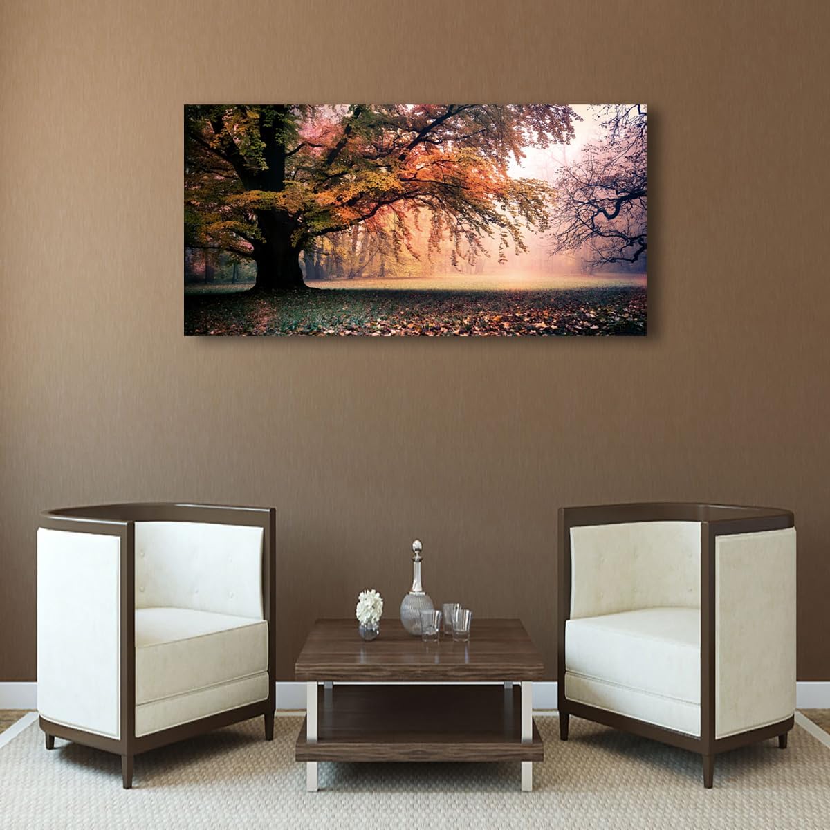 Tree of Life Wall Art Canvas Prints Natural Landscape Picture Home Decor Colorful Forest Paintings for Living Room Bedroom Bathroom Kitchen Decorations 28x57 Wooden Framed Artwork Easy Hanging