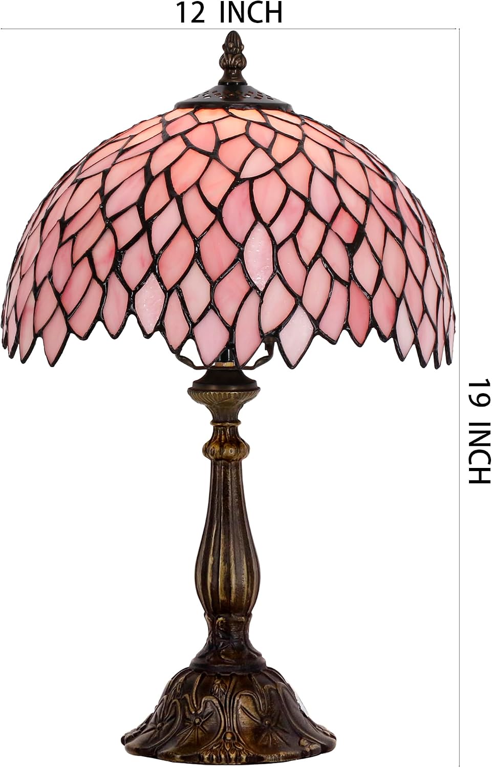 Tiffany Lamp Touch Control Table Lamp Pink Stained Glass Desk Lamp 12X12X19 Inches Wisteria Style Reading Light