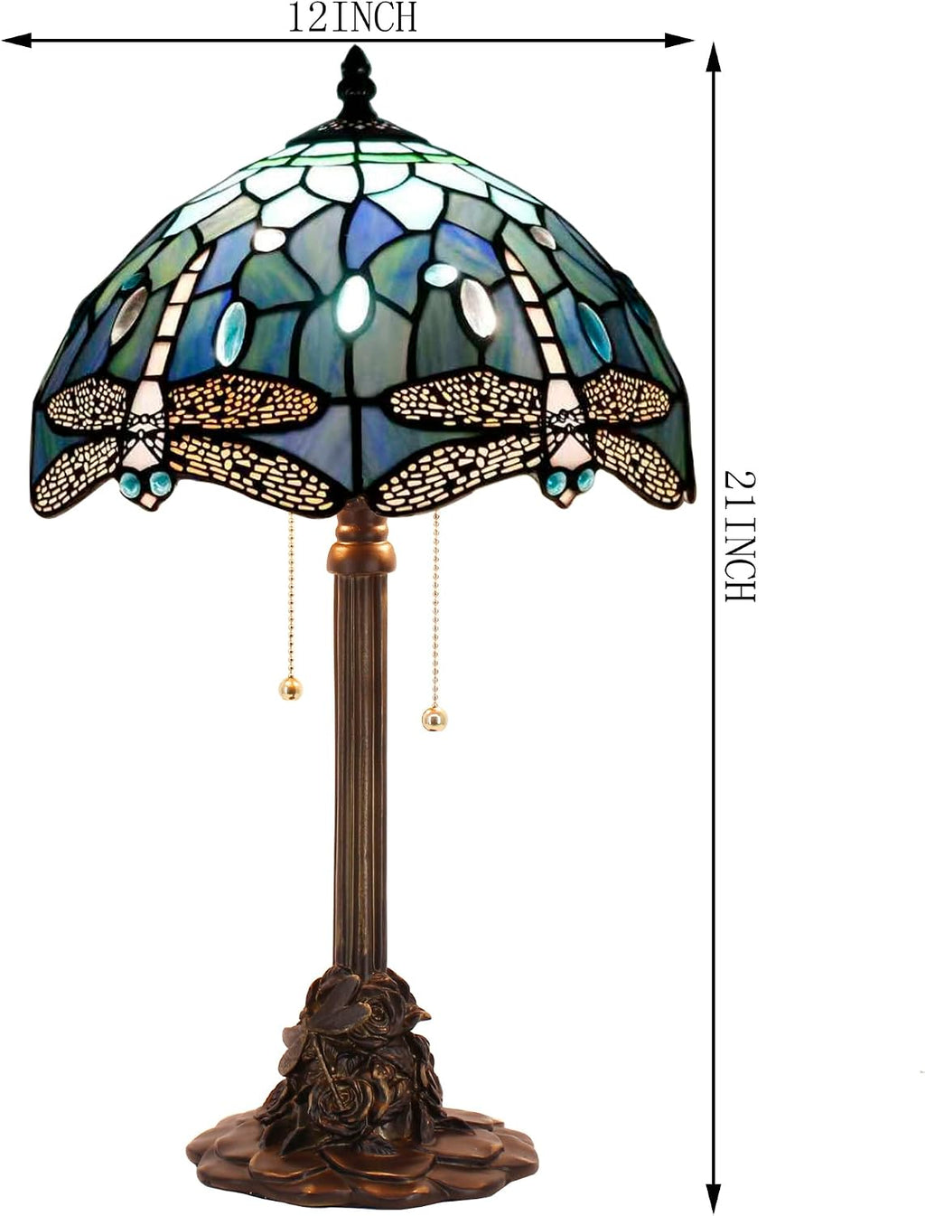 Tiffany Table Lamp Stained Glass Desk Lamp 12X12X21Inch Resin Base for Bedroom Living Room Reading Light (Blue Dragonfly)