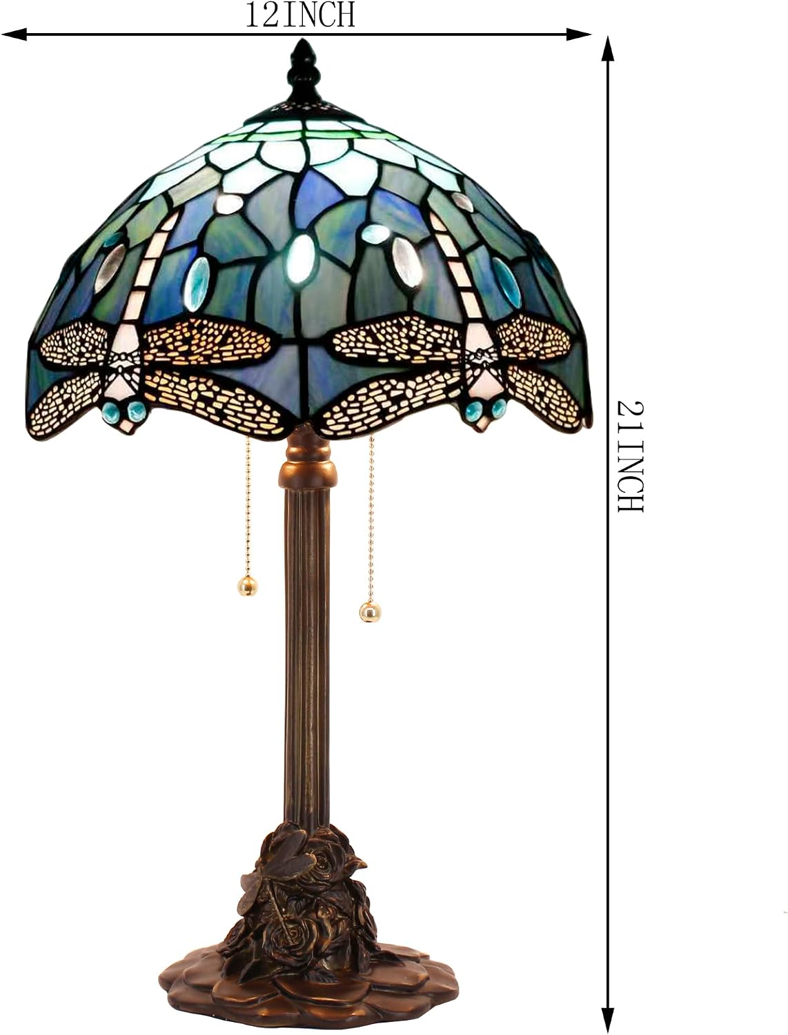 Tiffany Table Lamp Stained Glass Desk Lamp 12X12X21Inch Resin Base for Bedroom Living Room Reading Light (Blue Dragonfly)