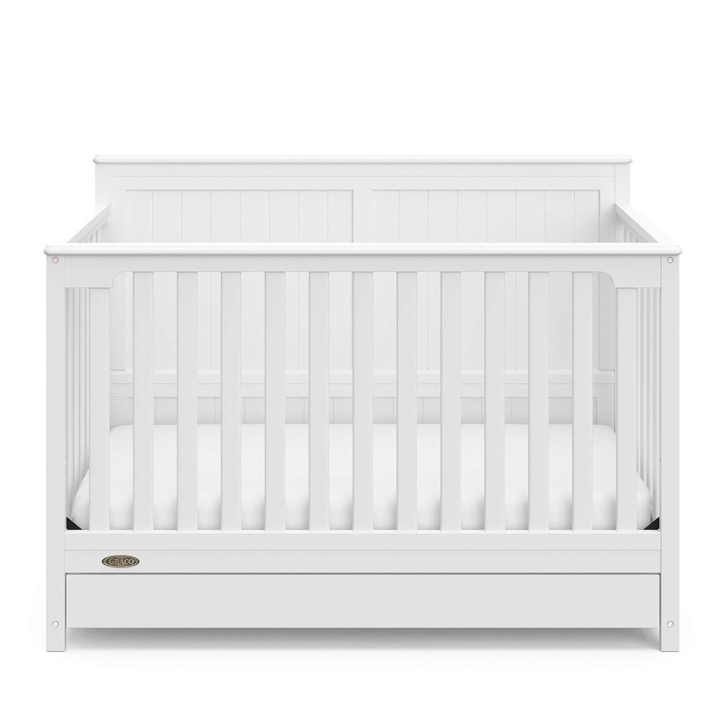 Graco Hadley 5-in-1 Convertible Crib with Drawer – GREENGUARD Gold Certified, Fits Standard Crib Mattress, Converts to Toddler Bed, Daybed and Full Bed, 4 Adjustable Mattress Heights (White)