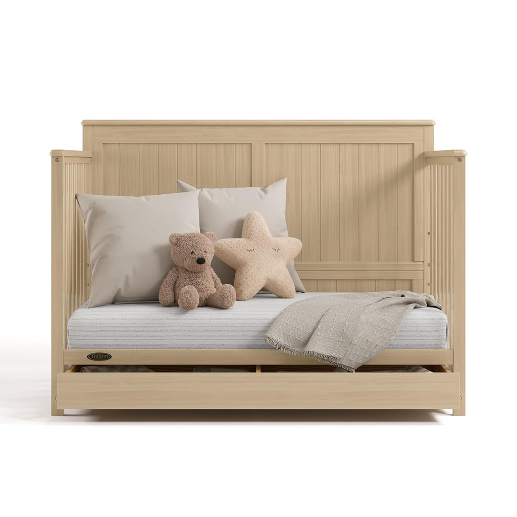 Graco Hadley 5-in-1 Convertible Crib with Drawer – GREENGUARD Gold Certified, Fits Standard Crib Mattress, Converts to Toddler Bed, Daybed and Full Bed, 4 Adjustable Mattress Heights (Driftwood)