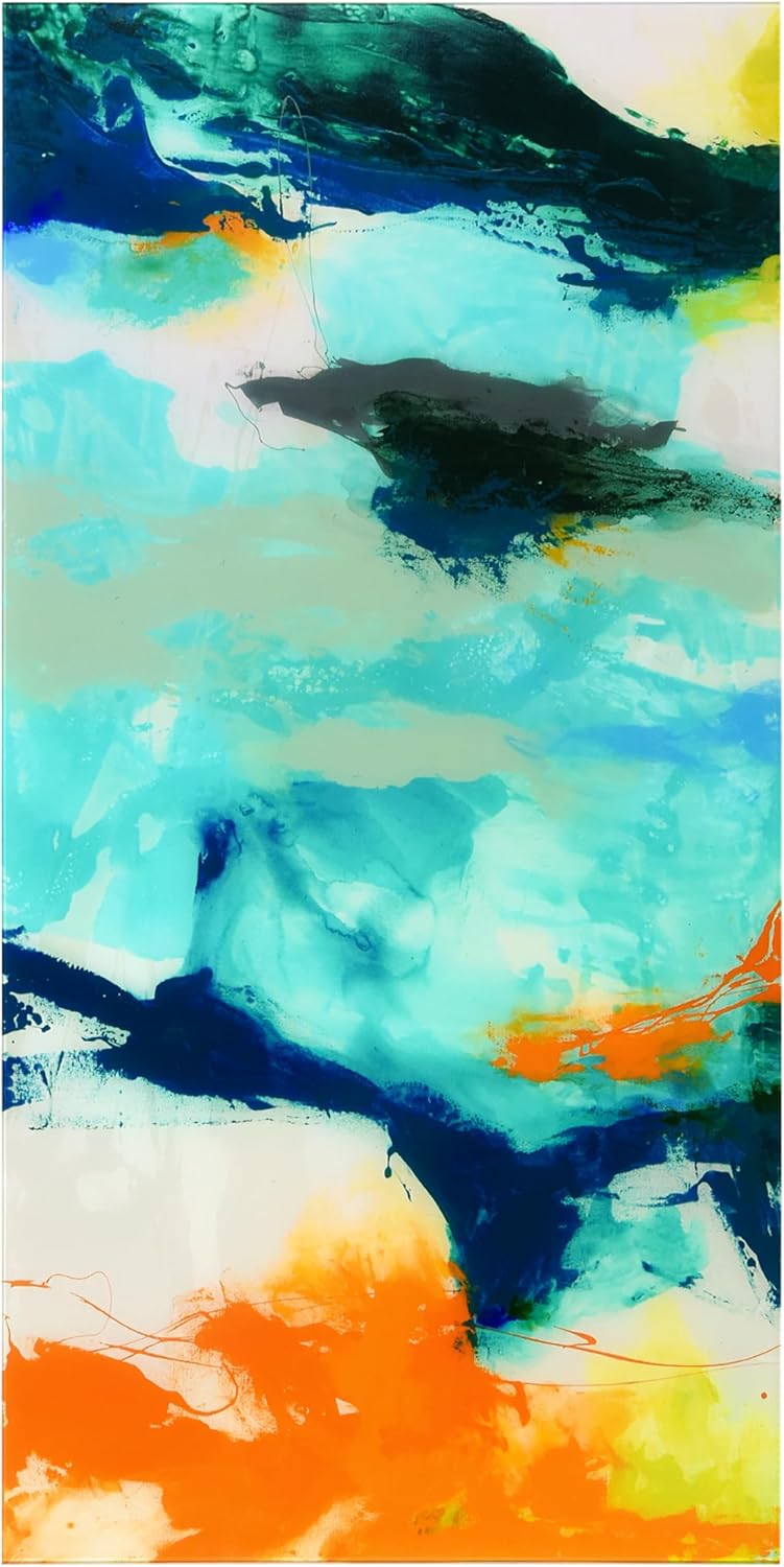 Empire Art Direct Tidal Abstract 2 Frameless Free Floating Tempered Glass Panel Graphic Wall Art, 48' x 24' x 0.2', Ready to Hang