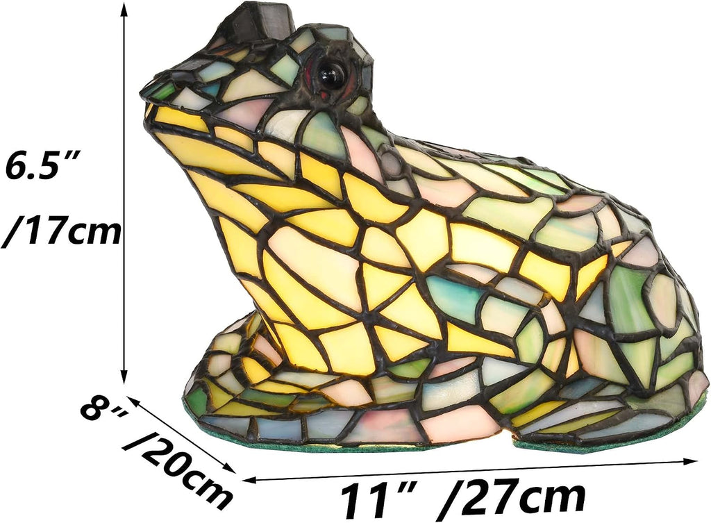 Bieye L10829 Frog Table Lamp Tiffany Style Stained Glass Accent Night Light for Home Décor Nursery Bedside (Multi-Colored)