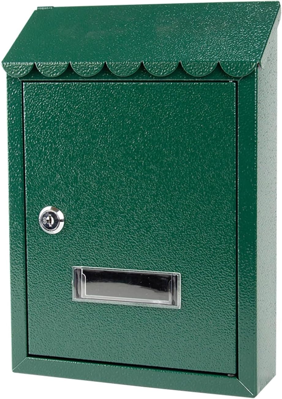 Wall Mount Metal Mail Box, Vintage Post Box with Lock and Cover, Iron Letter Container Home Mailbox Wall Mounted Security, for Families(Green)