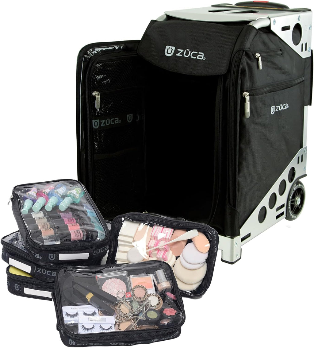 ZUCA Travel Cases for Artists & Professionals - Makeup Case with 4 Vinyl Utility Pouches, Travel Cover, 41' Telescoping Handle, Rolling Wheels & Sturdy Aluminum Frame for Makeup Artists and Creatives