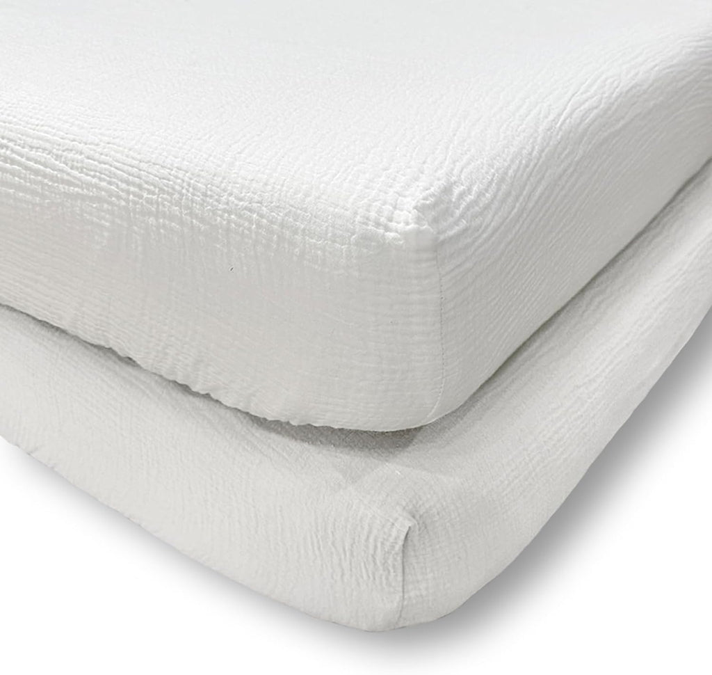 Levtex Baby - Cloud Muslin Sheet Set Crib Fitted Sheet - Fits Standard Crib and Toddler Mattress - Solid - White - Nursery Accessories - 100% Cotton