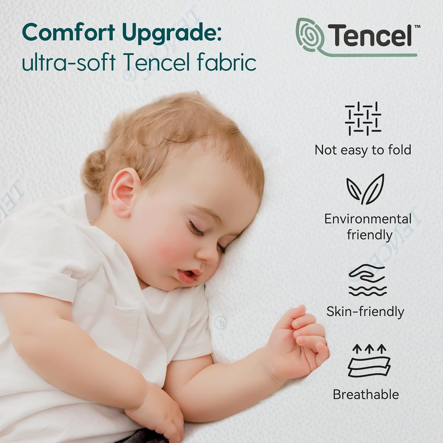 Babelio Toddler Mattress for Crib Memory Foam 2 Stage Standard Size, with Removable Waterproof Tencel Cover Blue and White